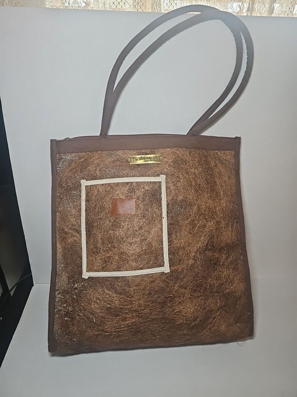 Hoang Ha Natural Products Coconut Fiber Large Tote Zip Bag Boho